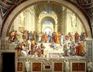 Obra: Escola de Atenas. Pintura de Rafael Sanzio (1510).